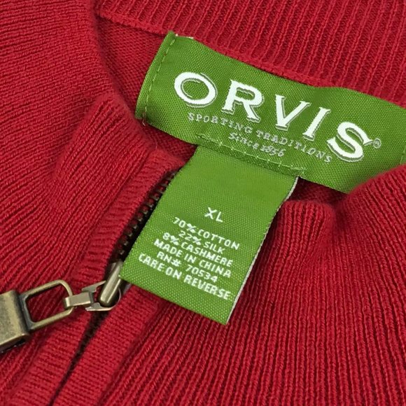 Orvis 1/4 Zip Sweater Sweatshirt XL Red Silk Blend - Picture 8 of 8